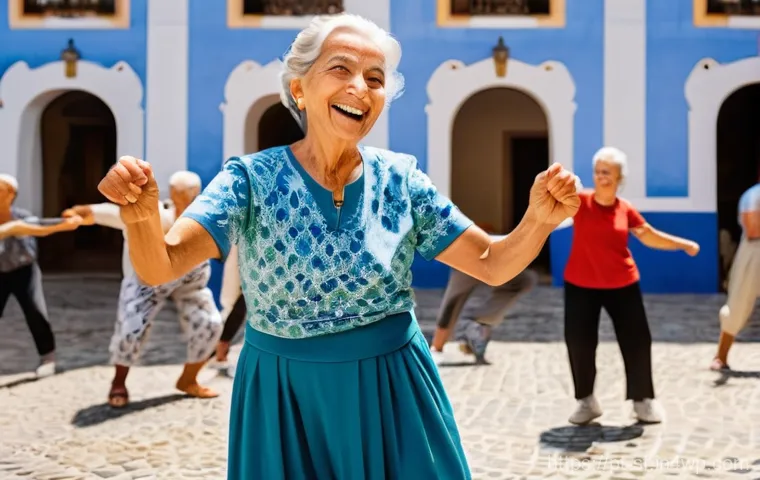 액티브 에이징을 위한 성공적인 사례 연구 - **Prompt:** A vibrant and joyful scene featuring a group of active senior Portuguese adults, male an...