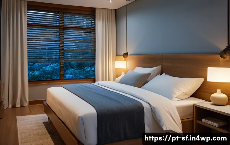 액티브 에이징을 위한 수면의 중요성 - A serene bedroom scene designed for an elderly Brazilian man, showing a comfortable bed with soft wh...