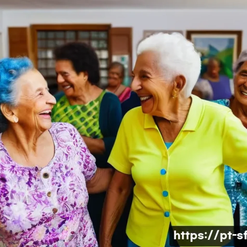 액티브 에이징과 사회적 지원 체계 - A vibrant community center in a Brazilian neighborhood, filled with active elderly people engaging i...