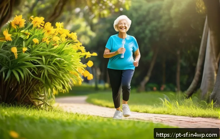 액티브 에이징을 위한 무리한 목표 설정 피하기 - A joyful elderly woman in her 70s wearing comfortable sportswear and supportive sneakers, walking br...